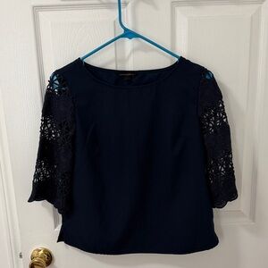 Banana Republic Navy Crochet Sleeve Blouse